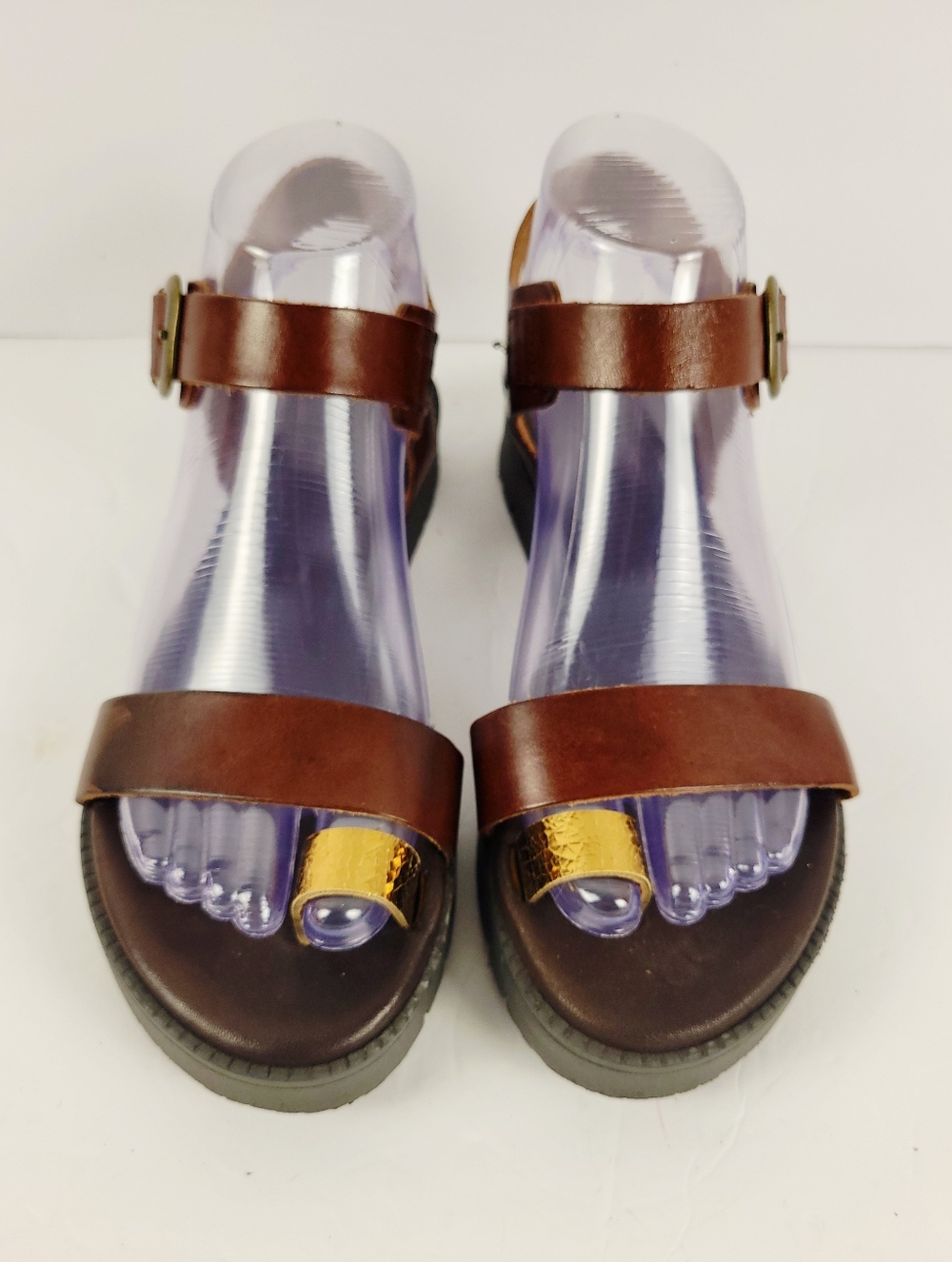 Sundance Women Leather Loop Toe Platform Sandals shoes sz 37/7